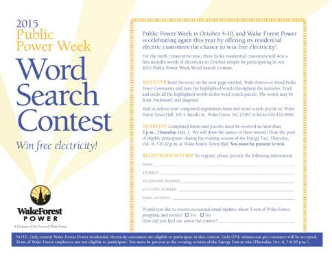 Public Power Week Word Search Contest