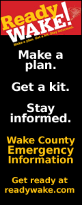 information saying how to be prepared. Saying Make a Plan, Get a kit, Stay informed. Wake County Emergency Information. Get ready at readywake.com